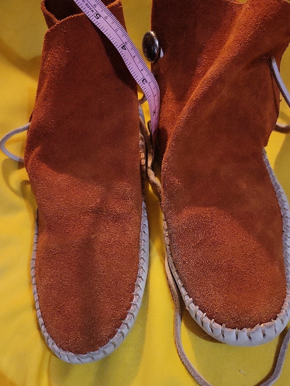 Handmade Leather Suede Booties w Button, White Leather Barefoot Sole, Size9 - Picture 10 of 13